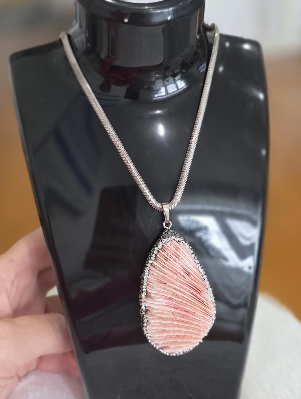 Natural Pink Coral Pendant Necklace 925 Sterling Silver 18" - Picture 4 of 7